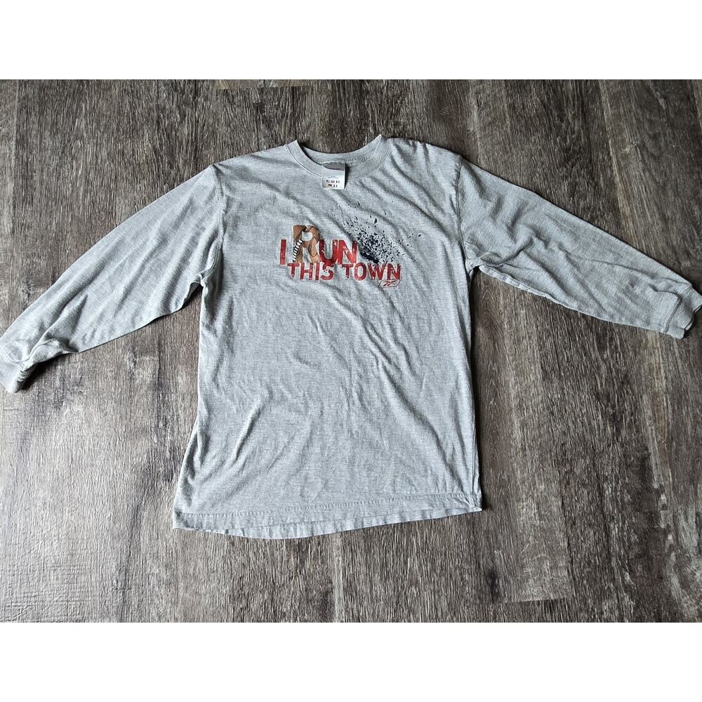 VINTAGE Reebok Shirt Womens Large Gray Running Run This Town Graphic Long Sleeve